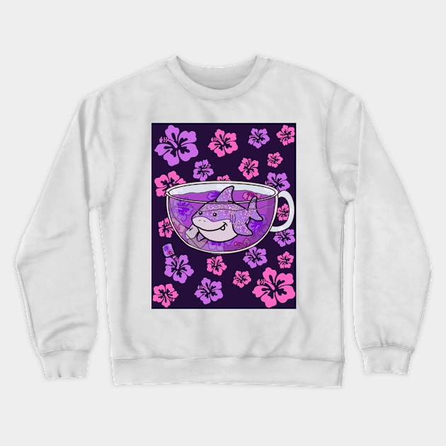 Floral Shark Tea Crewneck Sweatshirt by Octopus Cafe